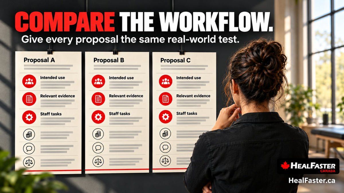How a Clinic Should Compare Recovery Equipment Proposals — HealFaster Canada hero graphic