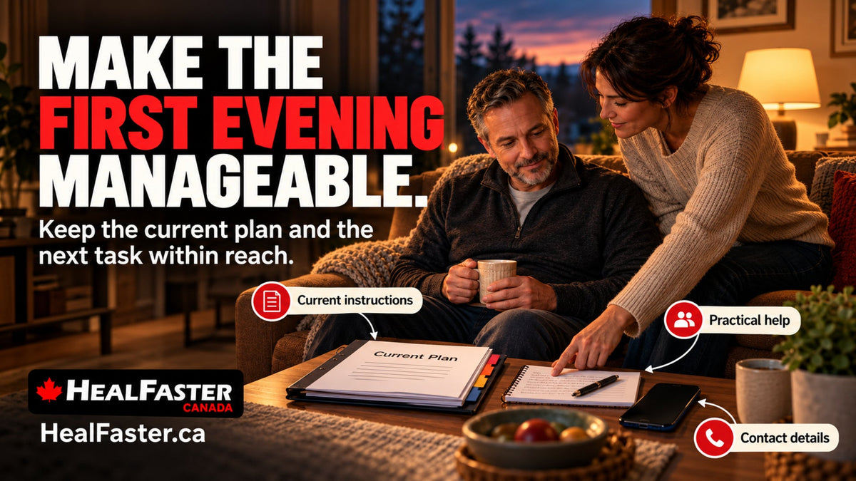 Organising the First Evening Home After Orthopaedic Surgery — HealFaster Canada hero graphic