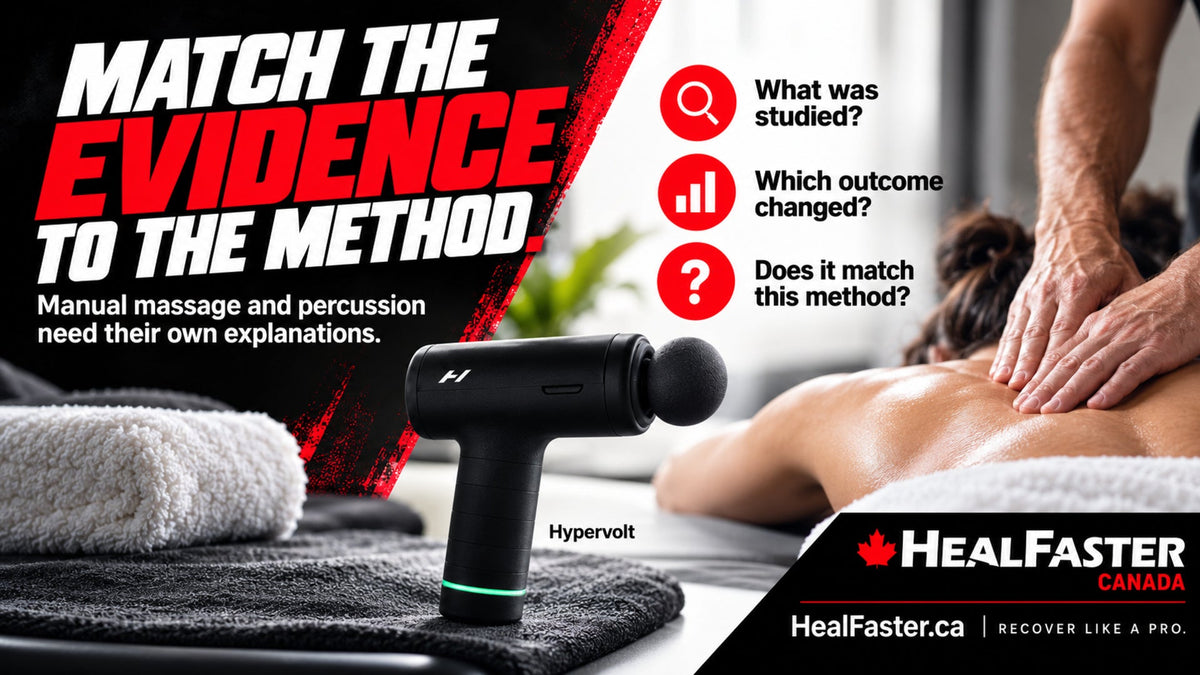 Massage Guns and Manual Massage Need Their Own Evidence — HealFaster Canada hero graphic
