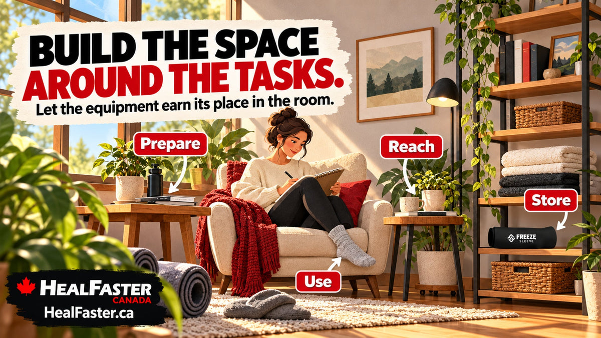 Build a Recovery Space Around the Tasks You Need to Do — HealFaster Canada hero graphic