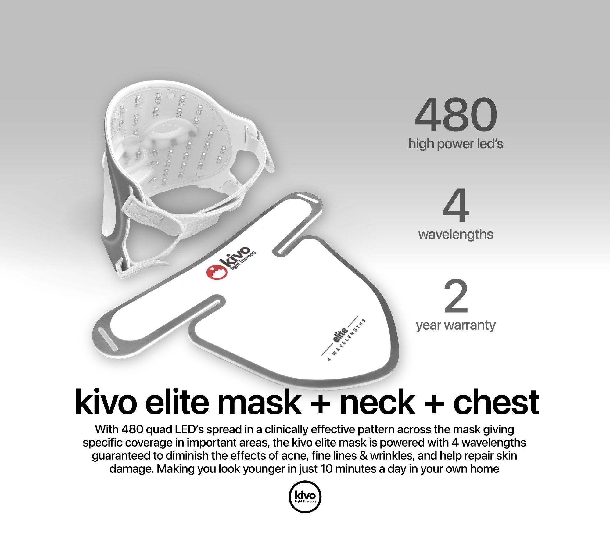 Kivo Elite Face + Neck + Chest: Red Light Therapy Mask