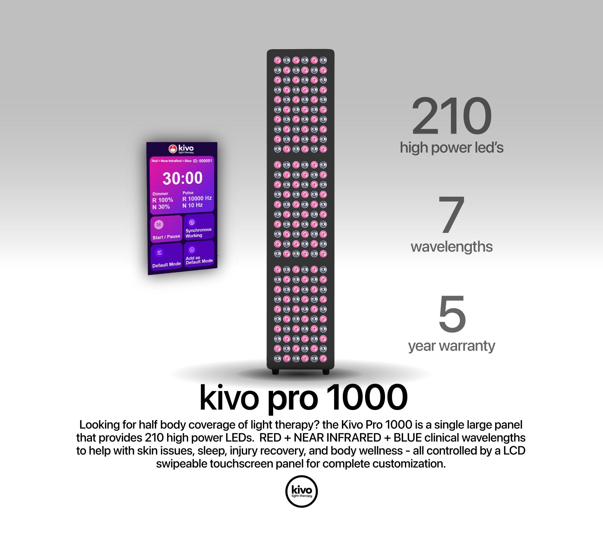 Kivo Pro 1000: Pro Medium Full Body Red Light Therapy Panel